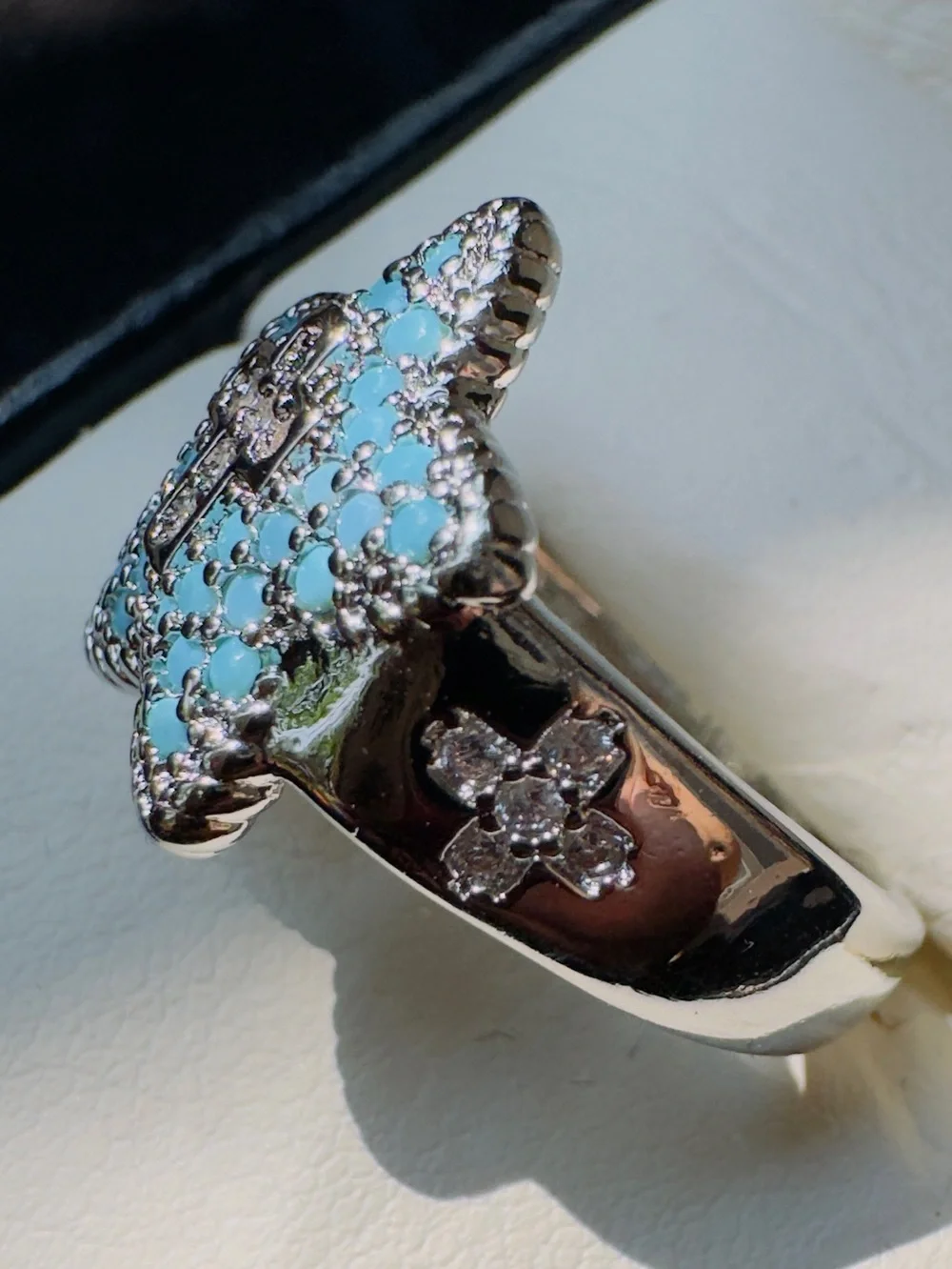 Silver Star Cross Ring with Turquoise Accent - Women's Jewelry